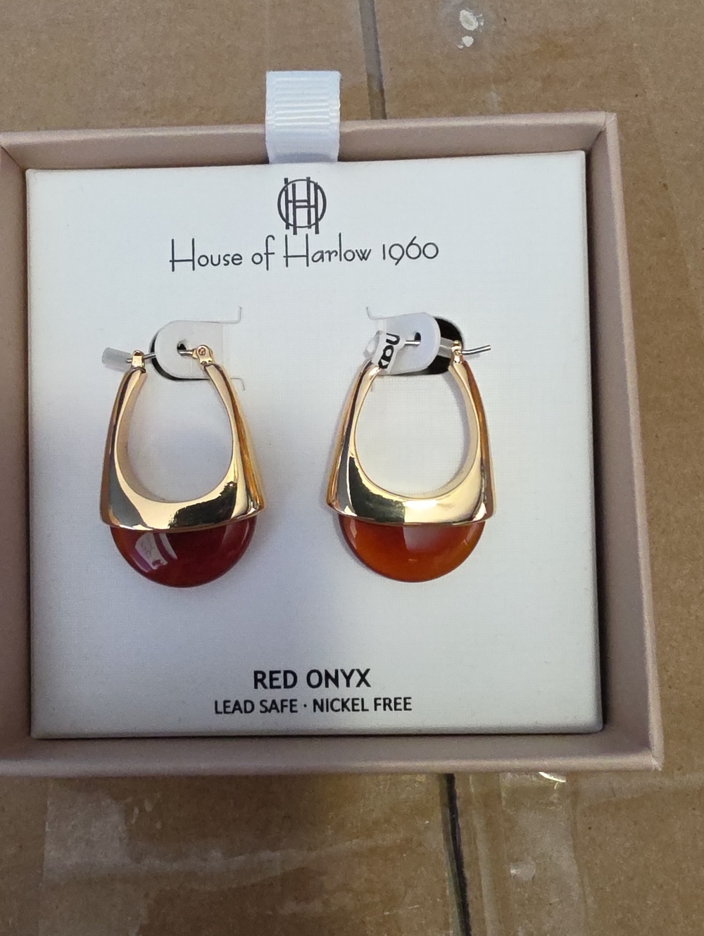 House of Harlow 1960 Gold-Tone Hoop Earrings with Red Onyx Accents